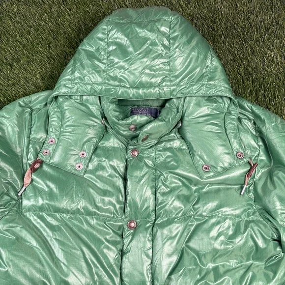 NEW Vintage Polo RALPH LAUREN Detachable Hood Down Jacket Green Mens L NOS